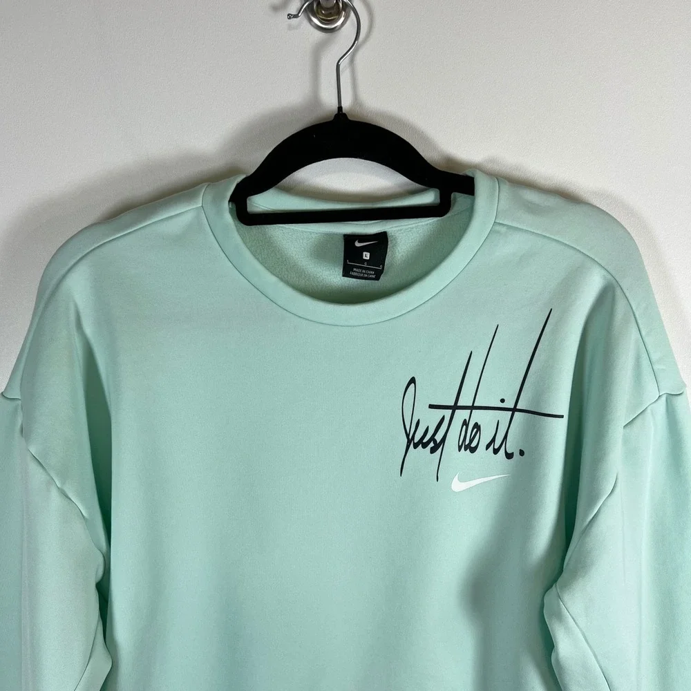 Nike Womens Just Do It Script Logo Sweatshirt Mint‎ Green Drop Shoulder Large